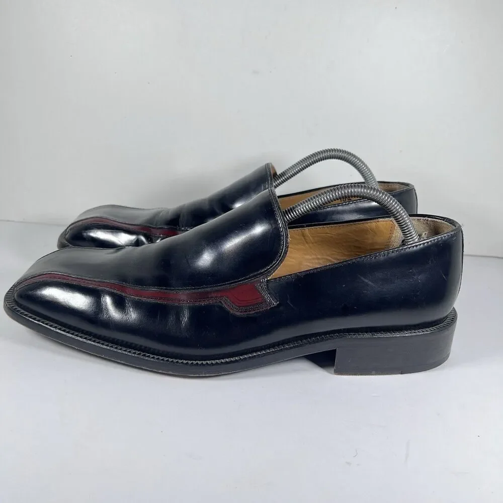 San Remo Platinum Leather Penny Loafers Dress Shoes Black/Burgundy Men's 10.5